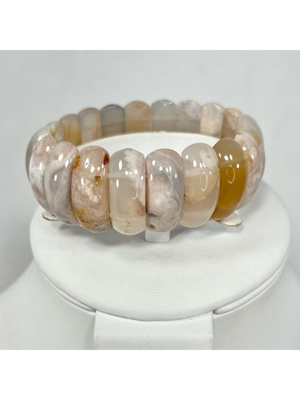 Cherry Blossom Agate Gemstone Stretch Bracelet